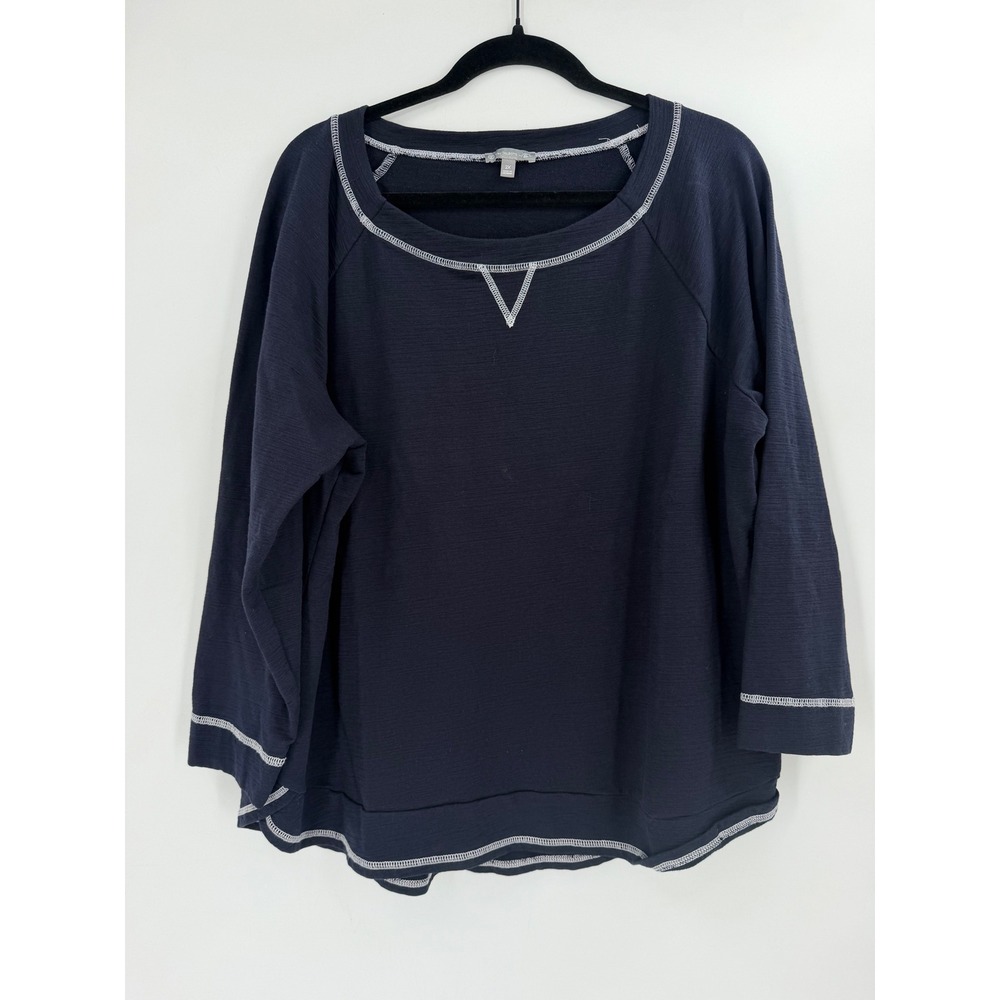 Talbots T by Talbots Sweatshirt Women 2X Navy Blue Contrast Stitch Athleisure
